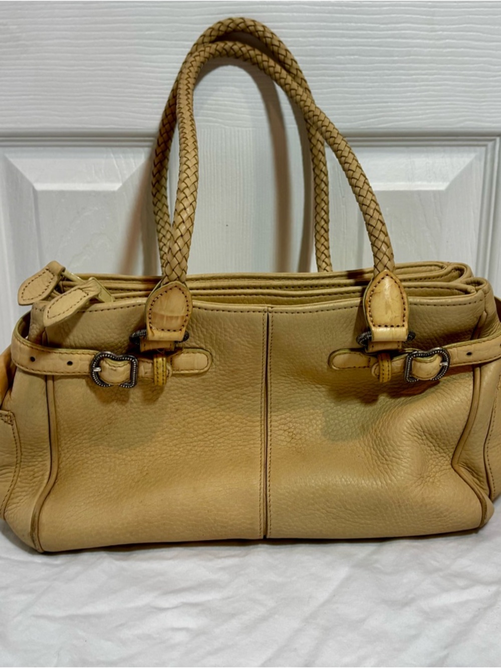 BRIGHTON Loretta PEBBLED LEATHER AlHANDBAG~SHOULDER BAG~PURSE~BRAIDED HANDLES